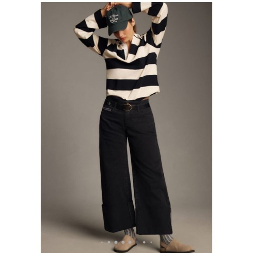 NWT-Anthro-The Sport Cuff Mid-Rise Crop Wide-Leg Jeans by Pilcro-Kahlo Wash - 32